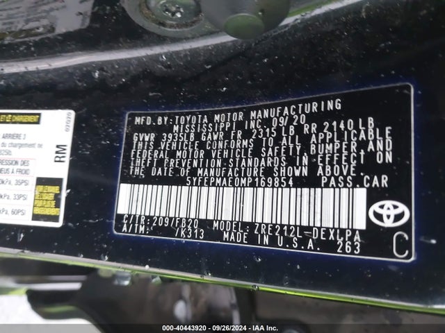 Toyota COROLLA LE 2021 5YFEPMAE0MP169854 Image 9