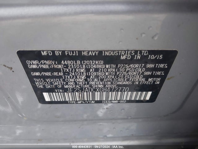 Subaru Forester 2.5i Premium 2016 JF2SJADCXGH472770 Image 9