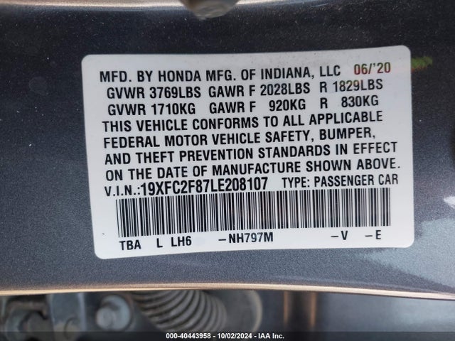 Honda Civic Sport 2020 19XFC2F87LE208107 Image 9