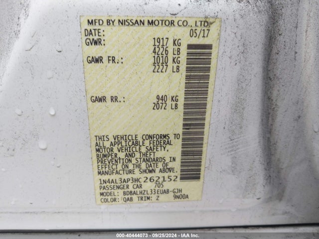 Nissan Altima 2.5 Sr 2017 1N4AL3AP3HC262152 Image 9