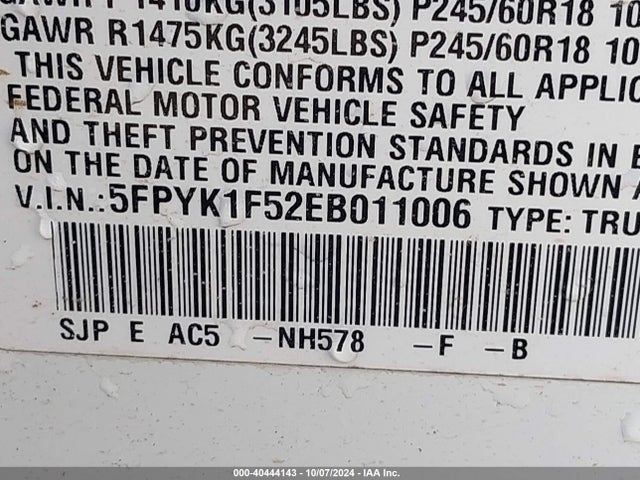 Honda Ridgeline Rtl 2014 5FPYK1F52EB011006 Image 9