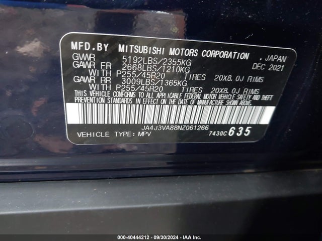 2022 MITSUBISHI OUTLANDER JA4J3VA88NZ061266 Photo 8