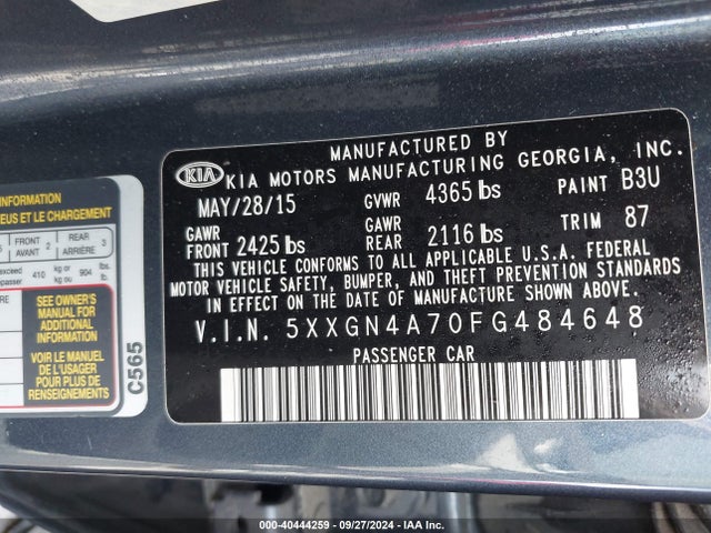 KIA OPTIMA EX 2015 5XXGN4A70FG484648 Image 9
