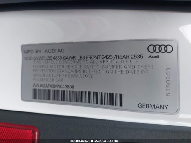 WAUABAF43MA043808 Audi A4 Premium 40 Tfsi Quattro S Tronic