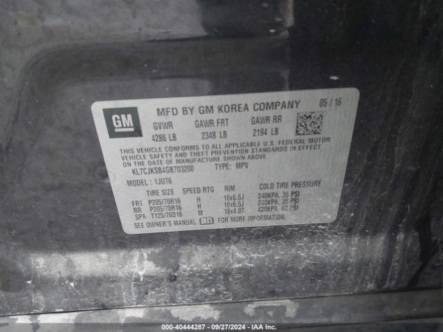 KL7CJKSB4GB703200 Chevrolet Trax 1ls
