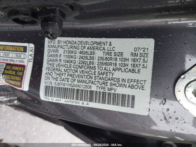 5J6RW1H52MA012608 Honda Cr-v 2wd Ex