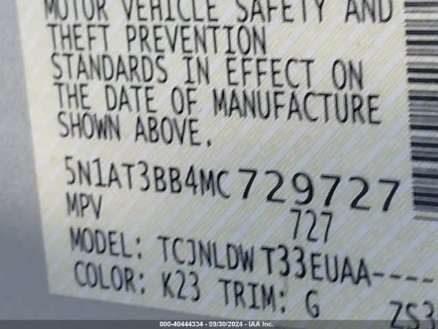 5N1AT3BB4MC729727 Nissan Rogue Sv Intelligent Awd