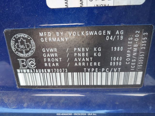 2019 VOLKSWAGEN GOLF R WVWWA7AU6KW170073 Photo 8