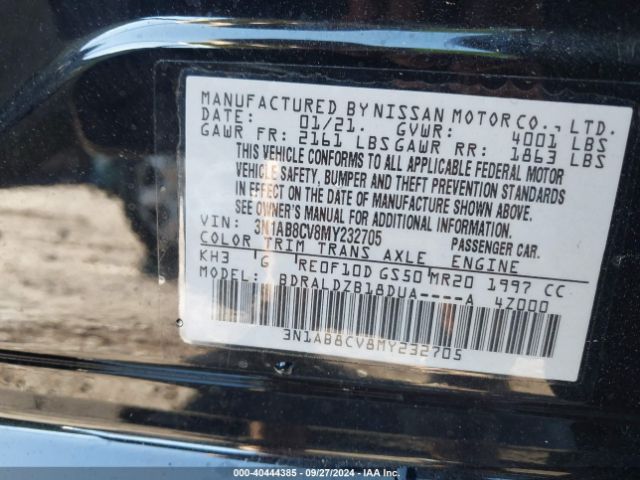 3N1AB8CV8MY232705 Nissan Sentra Sv Xtronic Cvt
