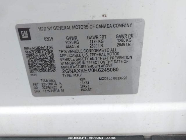 2GNAXKEV0K6245060 Chevrolet EQUINOX LT