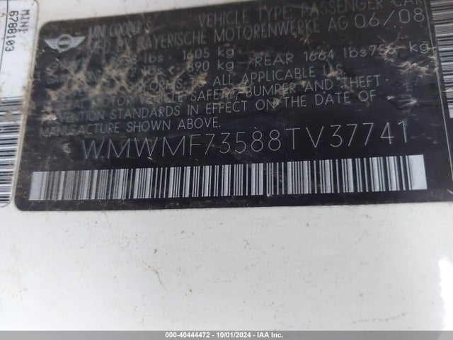 2008 MINI COOPER S WMWMF73588TV37741 Photo 8