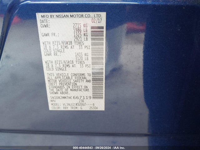 Nissan Pathfinder Sv 2017 5N1DR2MM7HC667119 Image 9