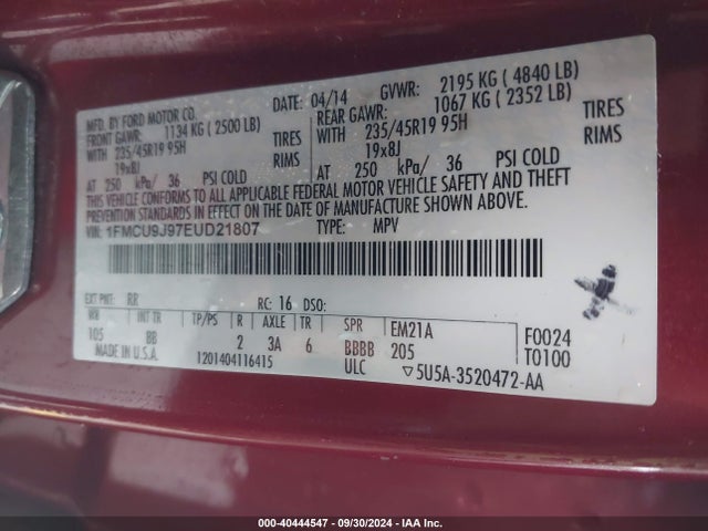 Ford Escape Titanium 2014 1FMCU9J97EUD21807 Image 9