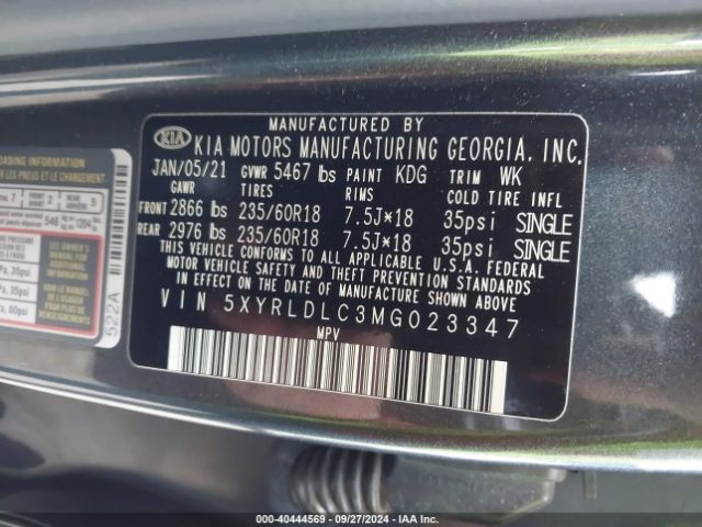 5XYRLDLC3MG023347 KIA SORENTO S