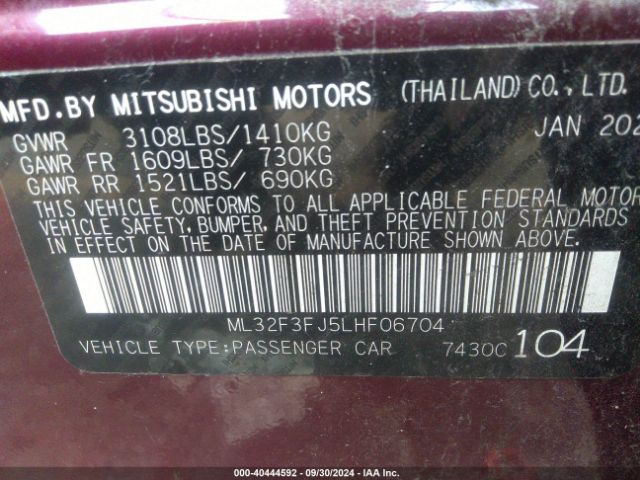 ML32F3FJ5LHF06704 Mitsubishi Mirage G4 Es