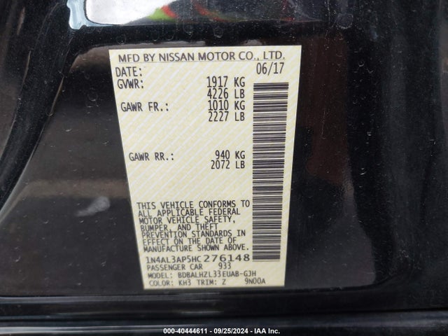 Nissan Altima 2.5 Sr 2017 1N4AL3AP5HC276148 Image 9