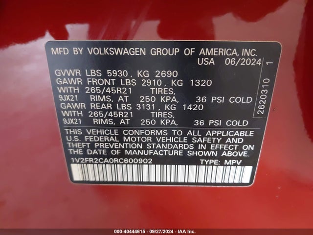 1V2FR2CA0RC600902 Volkswagen Atlas 2.0t Sel Premium R-line