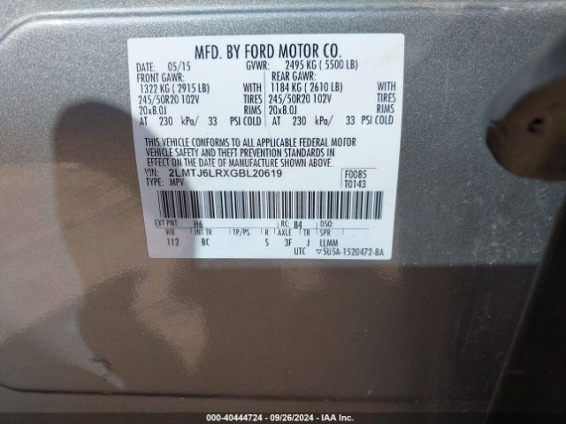 2LMTJ6LRXGBL20619 Lincoln Mkx Reserve