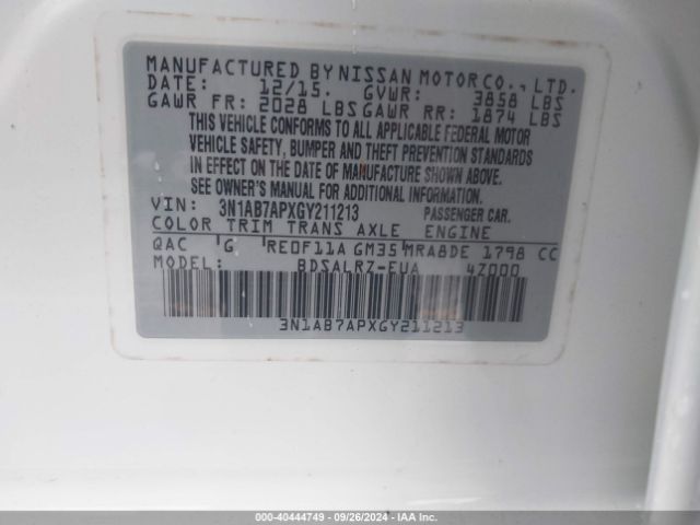 3N1AB7APXGY211213 Nissan SENTRA SR