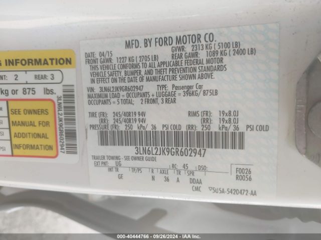 3LN6L2JK9GR602947 Lincoln MKZ
