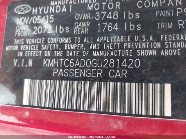 KMHTC6AD0GU281420 Hyundai Veloster