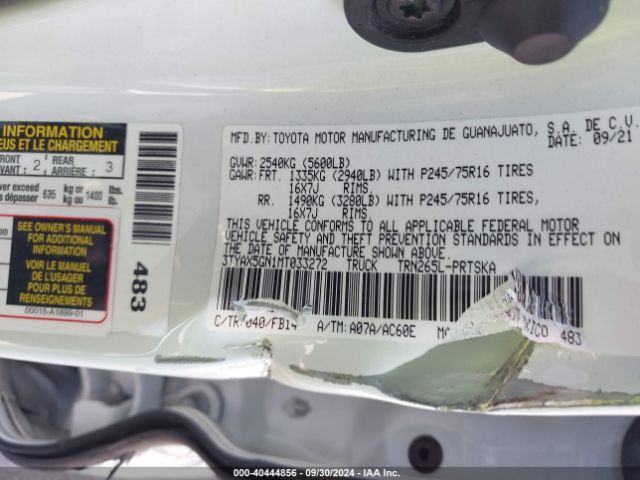 3TYAX5GN1MT033272 Toyota Tacoma Sr