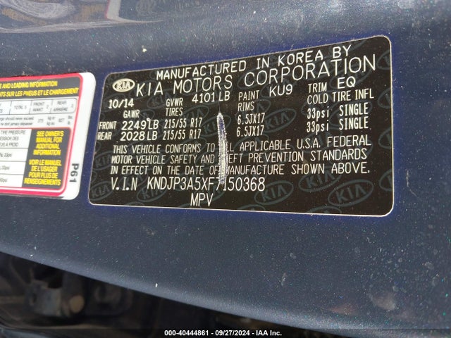 KIA SOUL + 2015 KNDJP3A5XF7150368 Image 9