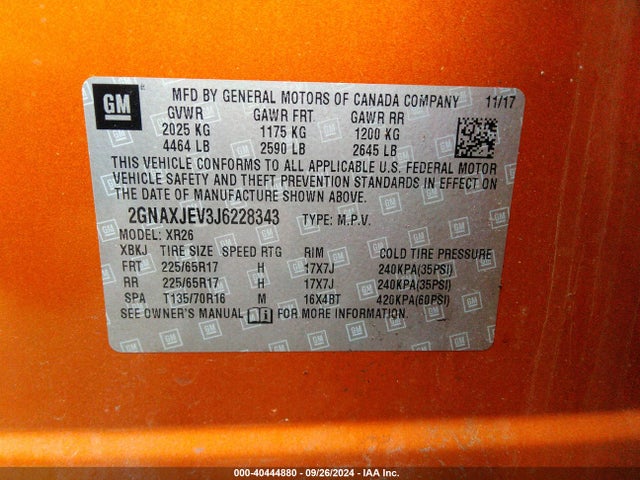 Chevrolet EQUINOX LT 2018 2GNAXJEV3J6228343 Image 9