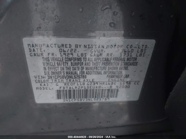 3N1CP5BV3NL525789 Nissan Kicks S Xtronic Cvt