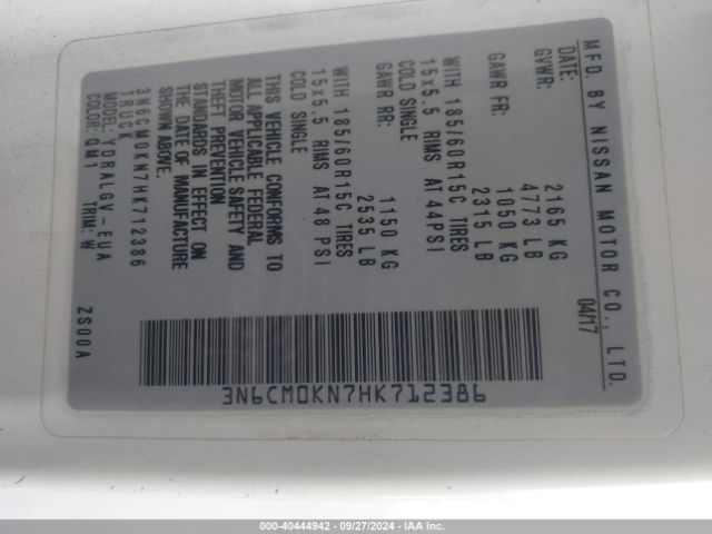 3N6CM0KN7HK712386 Nissan NV200 SV