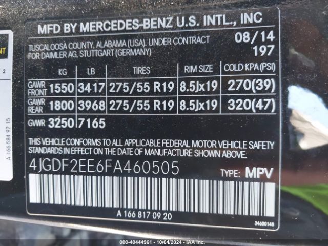 4JGDF2EE6FA460505 Mercedes-Benz Gl 350 Bluetec 4matic