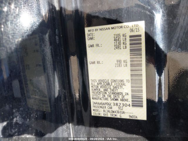 1N4AA6AP0GC382304 Nissan Maxima 3.5 Platinum/3.5 S/3.5 Sl/3.5 Sr/3.5 Sv