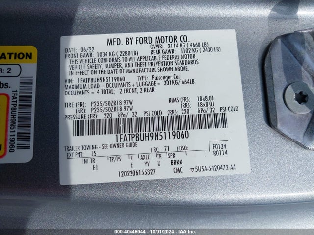 1FATP8UH9N5119060 Ford Mustang Ecoboost Premium