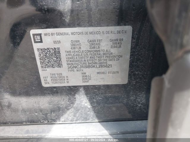 3GNCJNSB0KL285821 Chevrolet TRAX LS