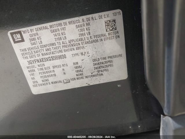 3GYFNAE3XGS569830 Cadillac Srx Standard
