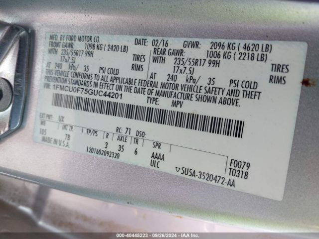 1FMCU0F75GUC44201 Ford ESCAPE S