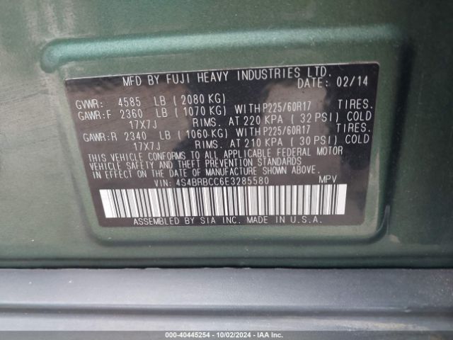4S4BRBCC6E3285580 Subaru Outback 2.5i Premium
