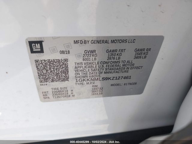 1GKKNMLS9KZ127461 GMC Acadia Slt-1