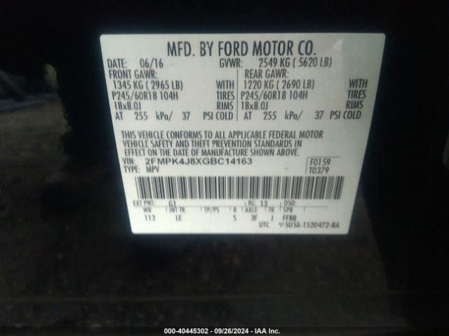 2FMPK4J8XGBC14163 Ford EDGE SEL