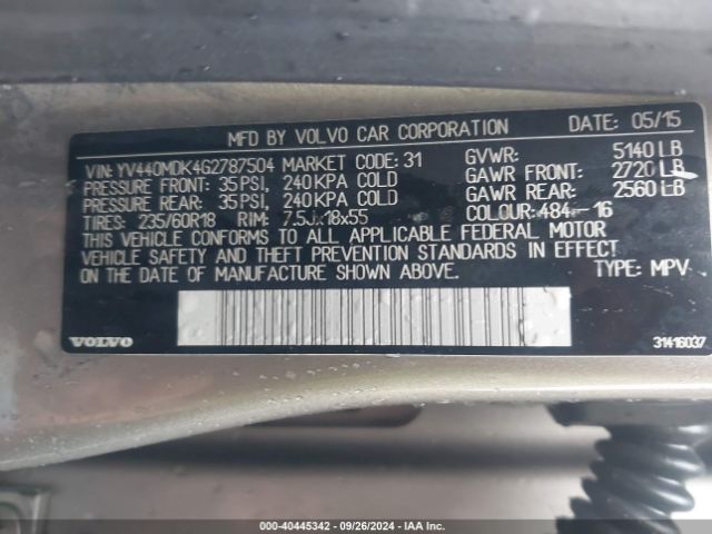 YV440MDK4G2787504 Volvo Xc60 T5 Drive-e Premier