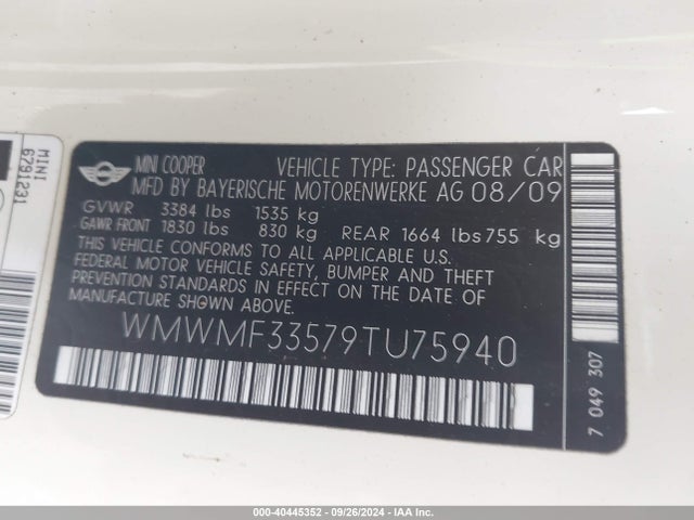 2009 MINI COOPER WMWMF33579TU75940 Photo 8