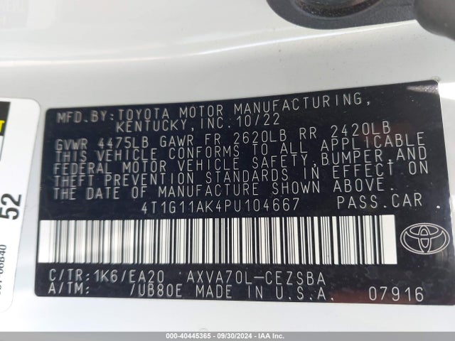 Toyota CAMRY SE 2023 4T1G11AK4PU104667 Image 9