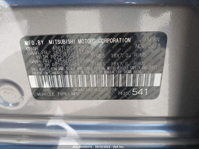 JA4AZ3A3XKZ023704 Mitsubishi Outlander Es/le/se/sel