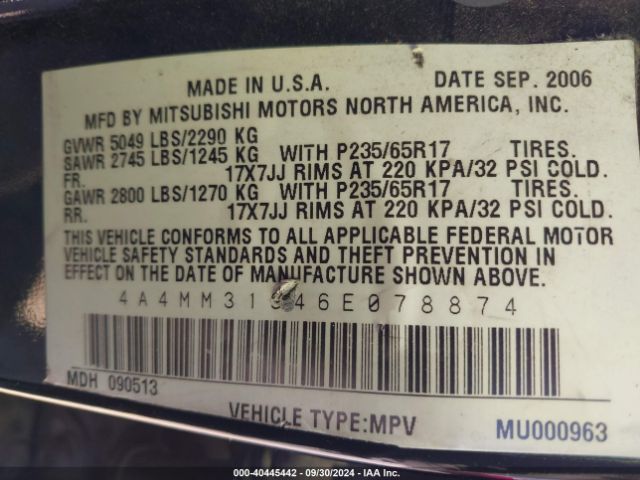 2006 MITSUBISHI ENDEAVOR 4A4MM31S46E078874 Photo 8