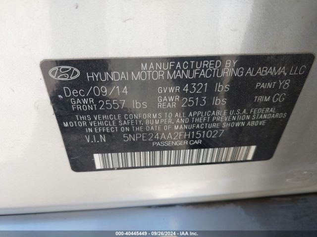 5NPE24AA2FH151027 Hyundai SONATA ECO