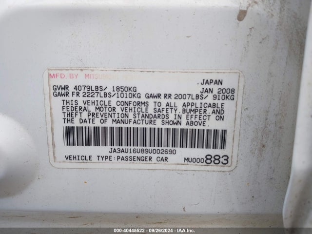 2009 MITSUBISHI LANCER JA3AU16U89U002690 Photo 8