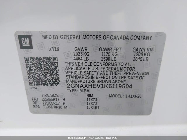 Chevrolet EQUINOX LS 2019 2GNAXHEV1K6119504 Image 9