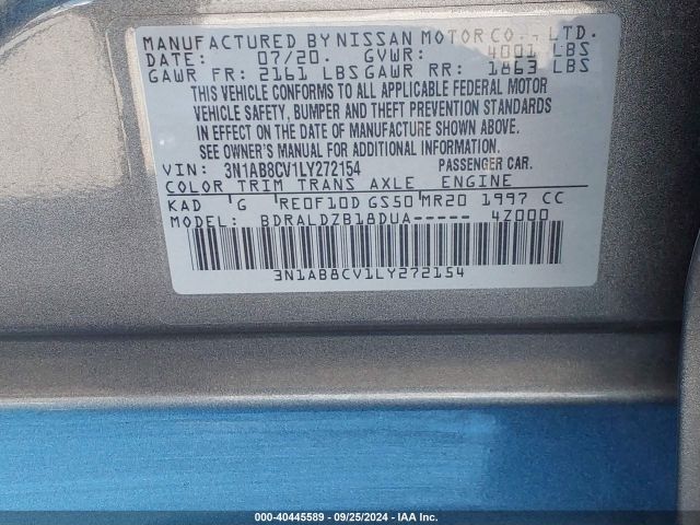 3N1AB8CV1LY272154 Nissan Sentra Sv Xtronic Cvt