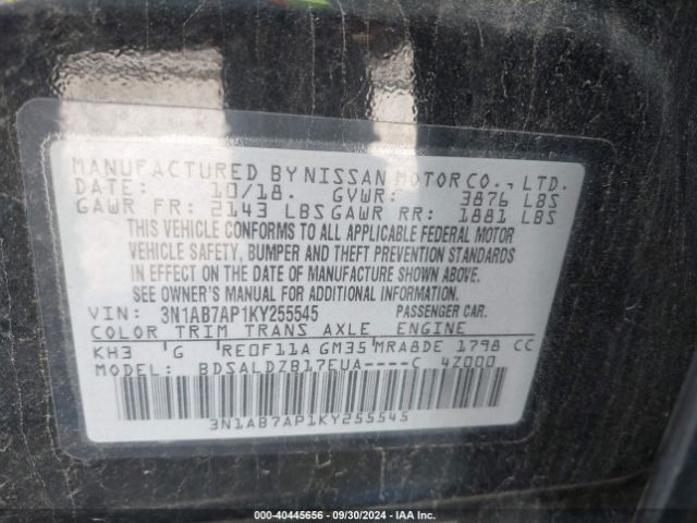 3N1AB7AP1KY255545 Nissan SENTRA SV