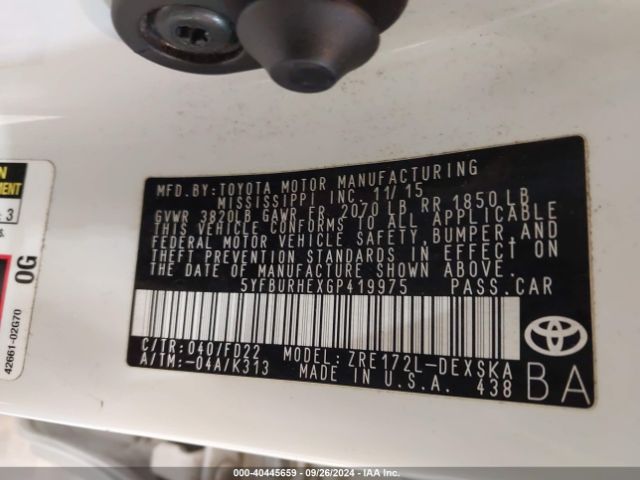 5YFBURHEXGP419975 Toyota Corolla S